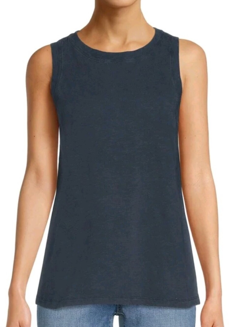 Time and Tru Solid Black Crewneck Tank Top